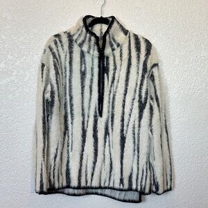 Anthropologie Black and White Zebra Striped Fuzzy Sweater
